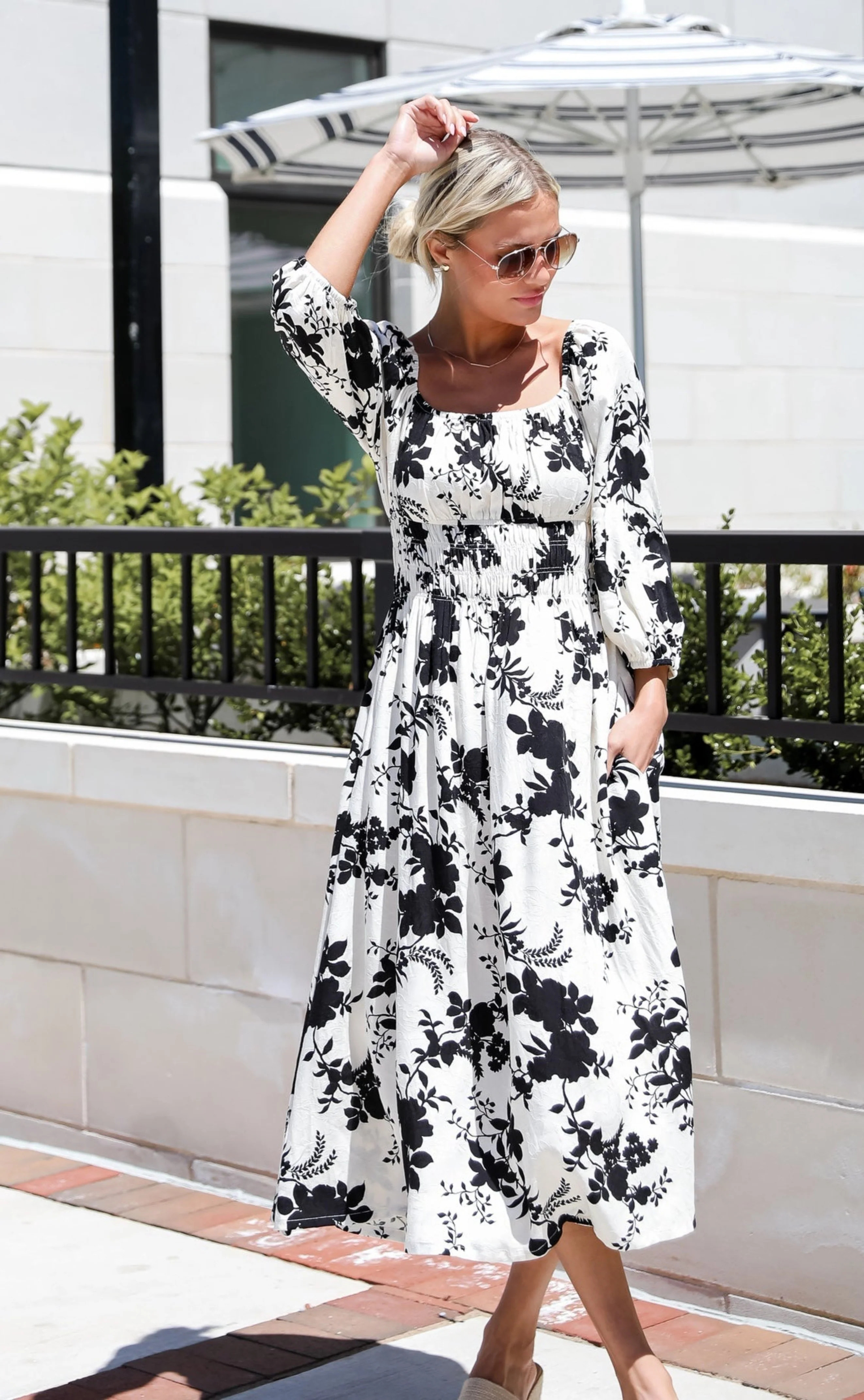 Adorably Elite Ivory Floral Midi Dress | Dress Up