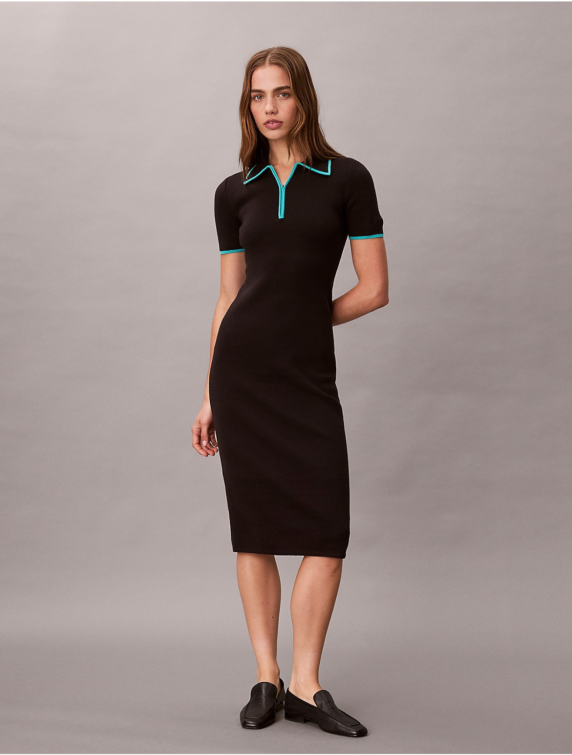 Calvin Klein Women's Colorblock Trim Midi Dress - Black - L | Calvin Klein (US)