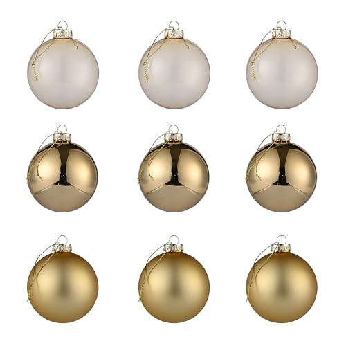 AOMOONOA Gold Glass Christmas Ball Ornaments, 3.15" Christmas Hanging Ornament for Christmas Tree Set of 9 with 3 Different Finishes, Glass Christmas Baubles for Holiday Xmas Party Decorations Gift | Amazon (US)