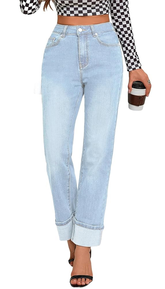 Womens Jeans High Waisted Stretchy Straight Leg Jeans for Women Tummy Control Trendy Cute Ankle F... | Amazon (US)