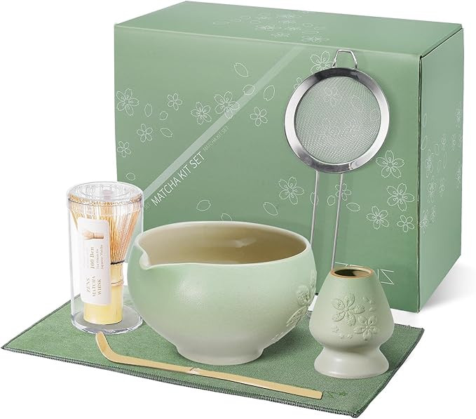ZENS Matcha Whisk Set, 16oz Ceramic Matcha Set with Bowl and Bamboo Whisk, Scoop, (Chasen Holder)... | Amazon (US)