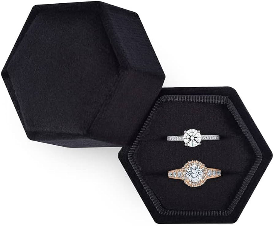 NIMSIN Ring Box for Wedding Ceremony - 11 Assorted Colors - Hexagon Velvet Ring Box with Detachab... | Amazon (US)