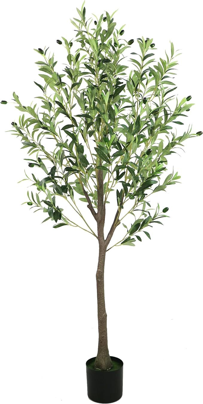 GUYUSO Artificial Olive Tree 5ft Tall (1014 Leaves) Olive Tree in Plastic Pot Faux Olive Plant fo... | Amazon (US)