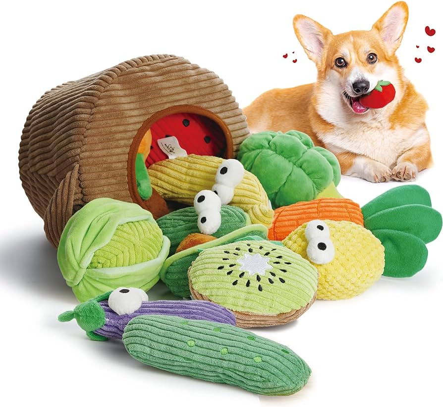 Nocciola 15 Pack Fruits & Vegetables Crinkle Dog Squeaky Toys, Small Dog Toys for Aggressive Chew... | Amazon (US)