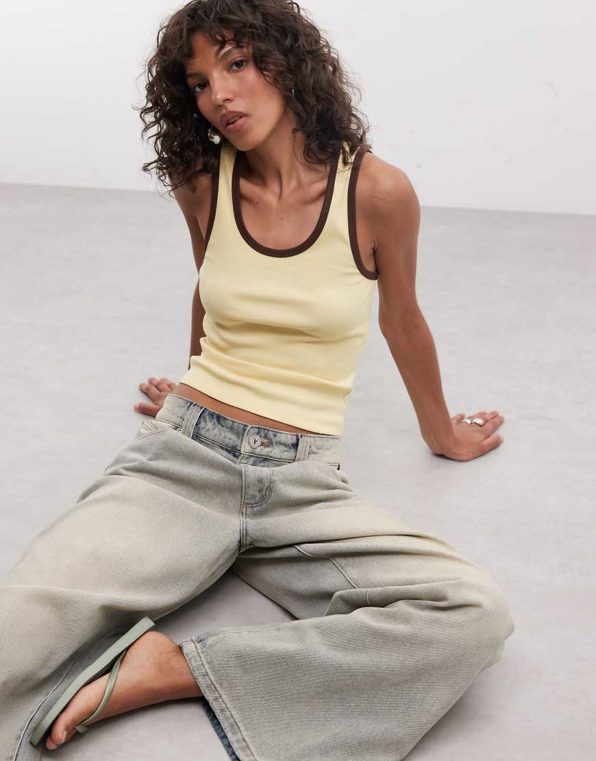 ASOS DESIGN scoop neck tank top with contrast tipping in buttermilk-Yellow | ASOS (Global)