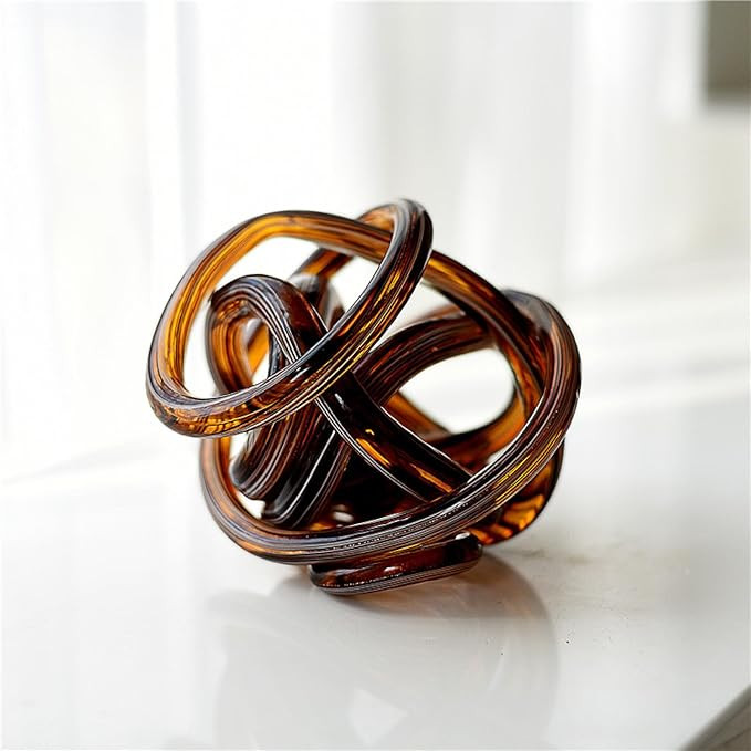 Coloured Glaze Art Brown Winding Line Ball Ornament Glass Figurine Handmade Blown Glass Paperweig... | Amazon (US)