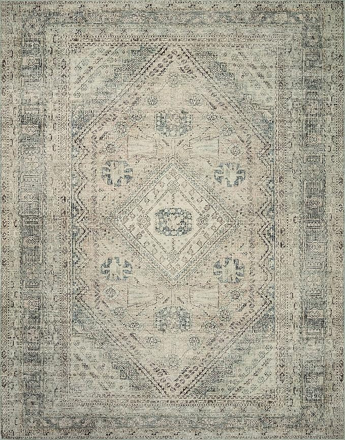 Magnolia Home by Joanna Gaines x Loloi Sinclair Collection SIN-04 Machine Washable Natural / Sage... | Amazon (US)