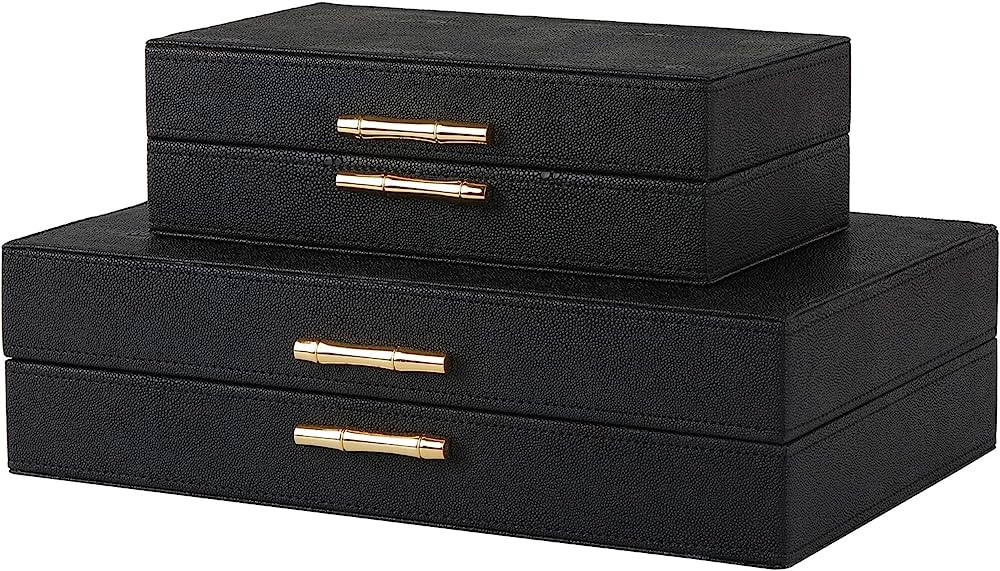 ZIKOUL Modern Decor Box Black Shagreen Leather Decorative boxes with lids for Home Decor Wooden B... | Amazon (US)