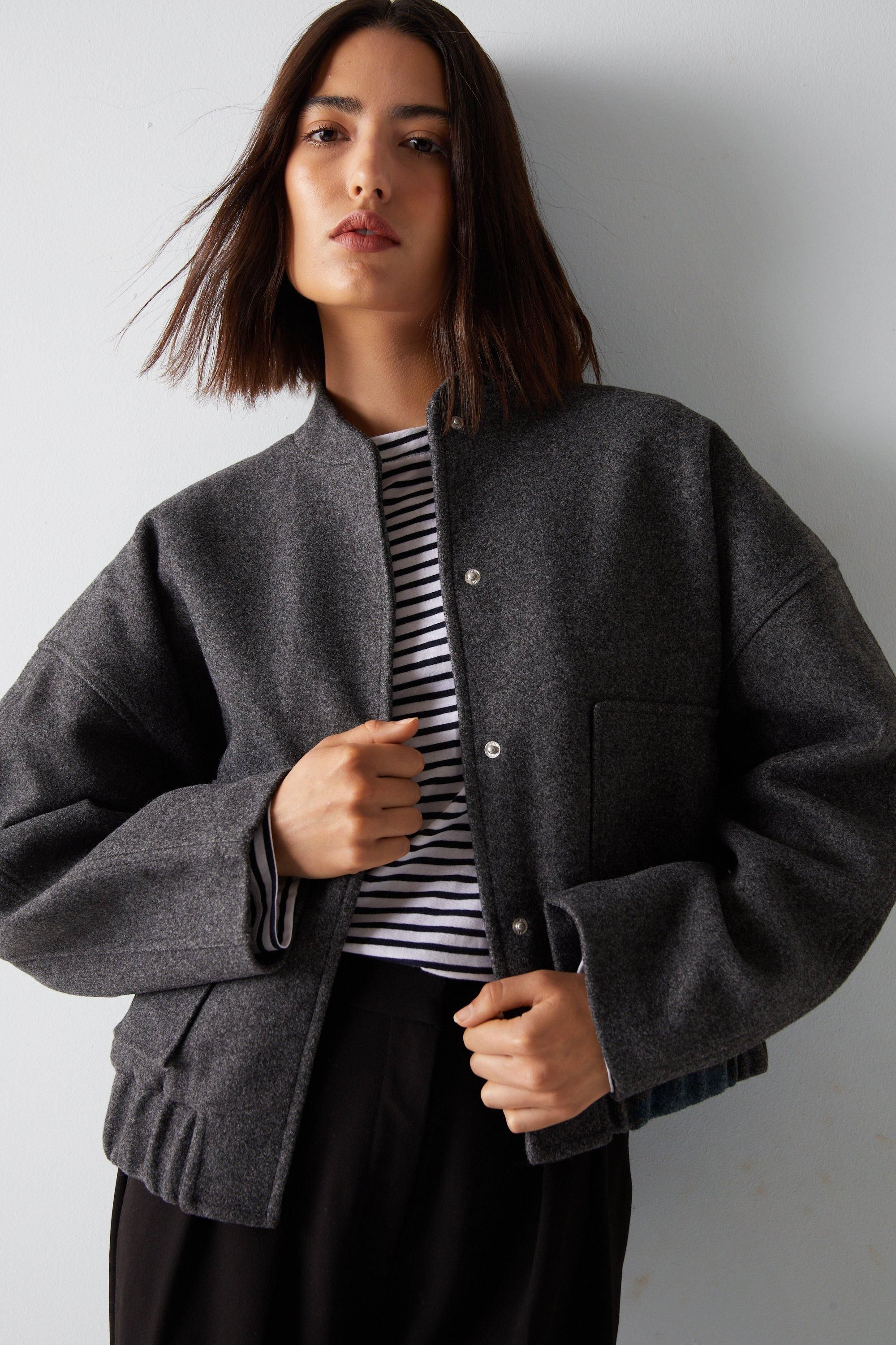 Wool Blend Bomber Jacket | Warehouse UK & IE