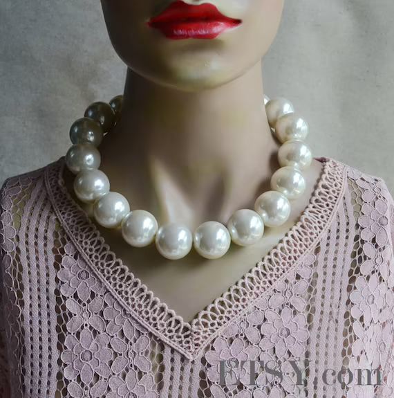 25mm ivory pearl necklace, choker necklace, plastics pearl necklace, light weight pearl necklace,... | Etsy (US)