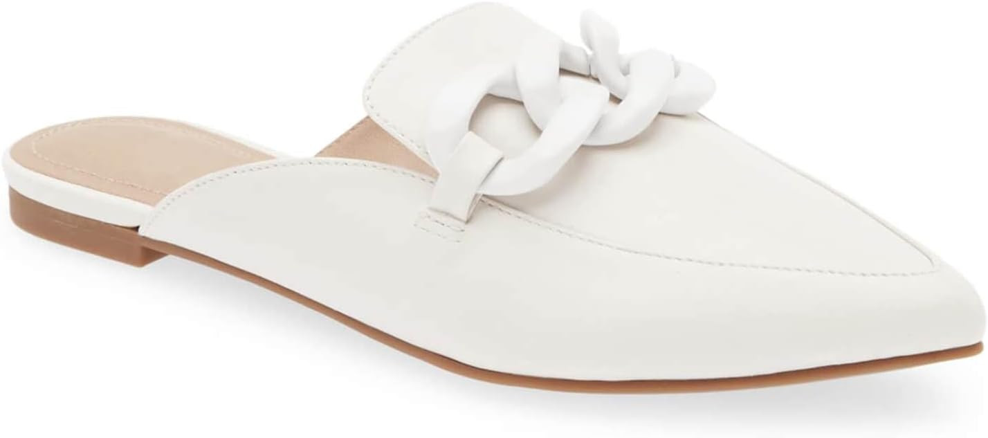 Juliet Holy Womens Mules Flats Pointed Toe Backless Loafers Slip on Metal Chain Slides | Amazon (US)