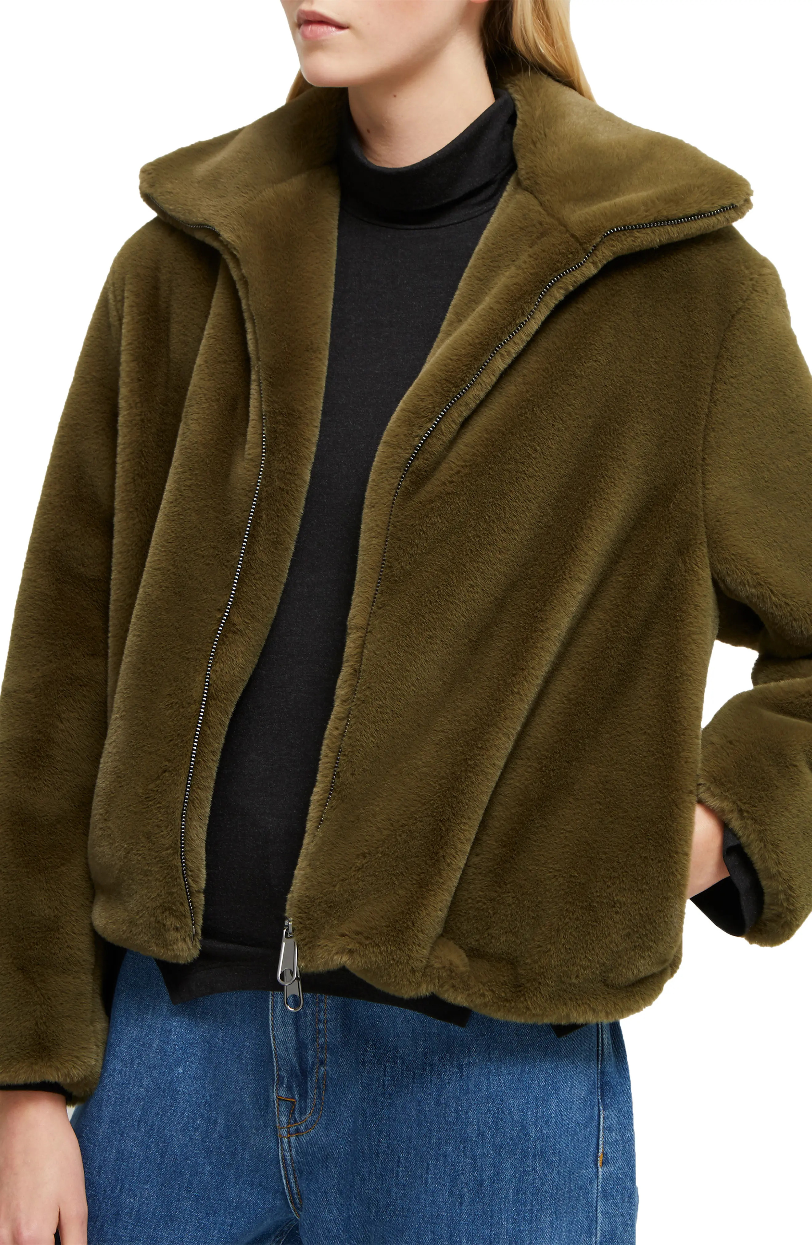 Women's French Connection Buona Faux Fur Jacket, Size Large - Green | Nordstrom