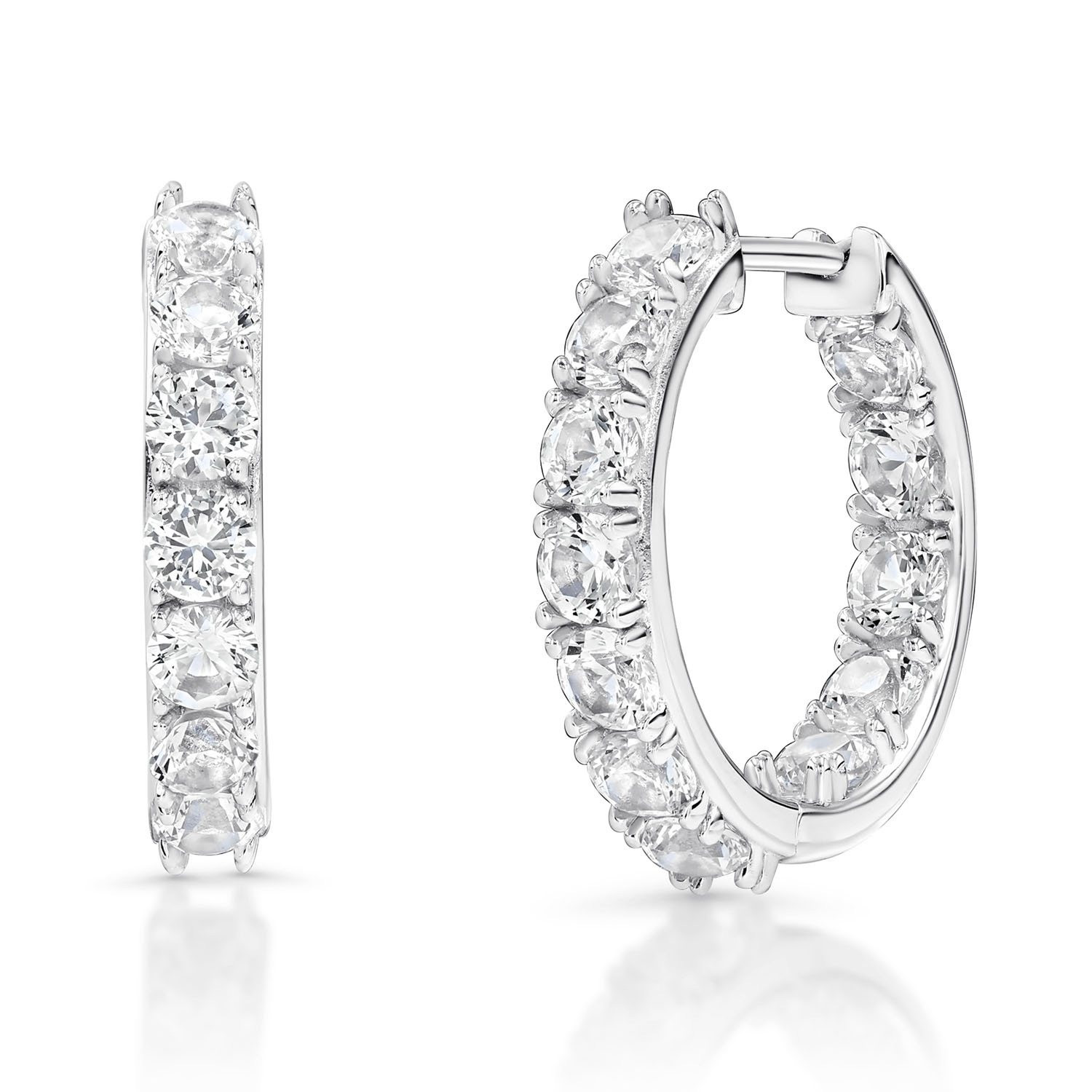 Lab Created White Sapphire Round Cut Gemstone Inside Out Huggie Hoop Earrings in Sterling Silver ... | Sam's Club