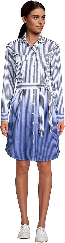 Lands' End Women's Tall Cotton Denim Button Front Long Sleeve Dress | Amazon (US)