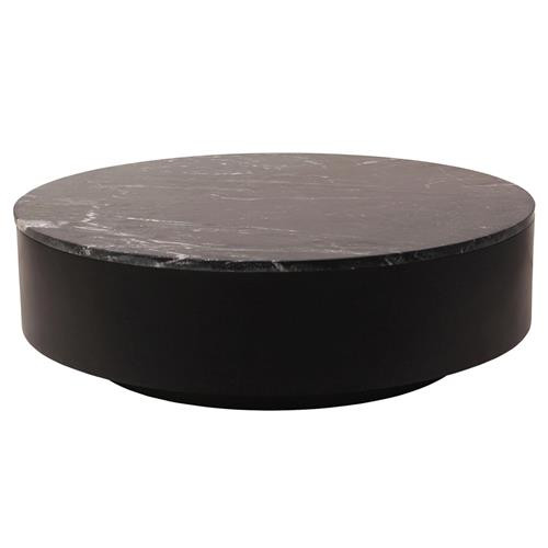 Nanna Industrial Loft Black Marble Top Solid Wood Round Drum Coffee Table | Kathy Kuo Home