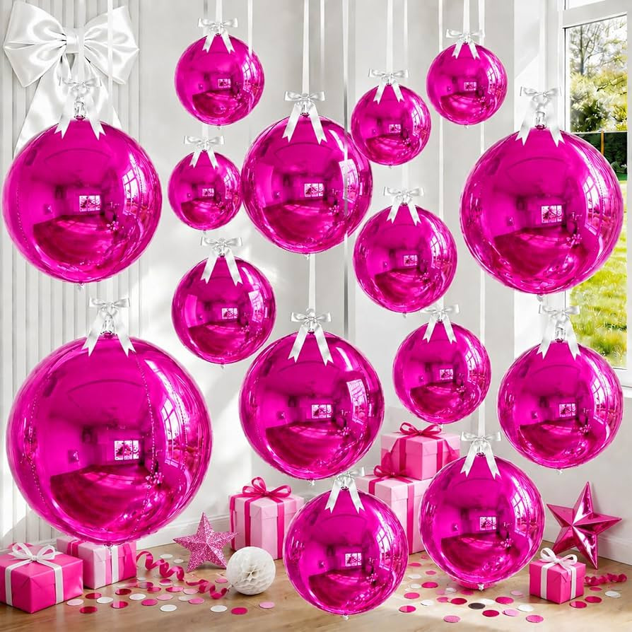 14 Pcs Hot Pink Round Foil Balloons 22/15/10 4D Ball Balloons Metallic Pink Fuchsia Balloon Ornam... | Amazon (US)