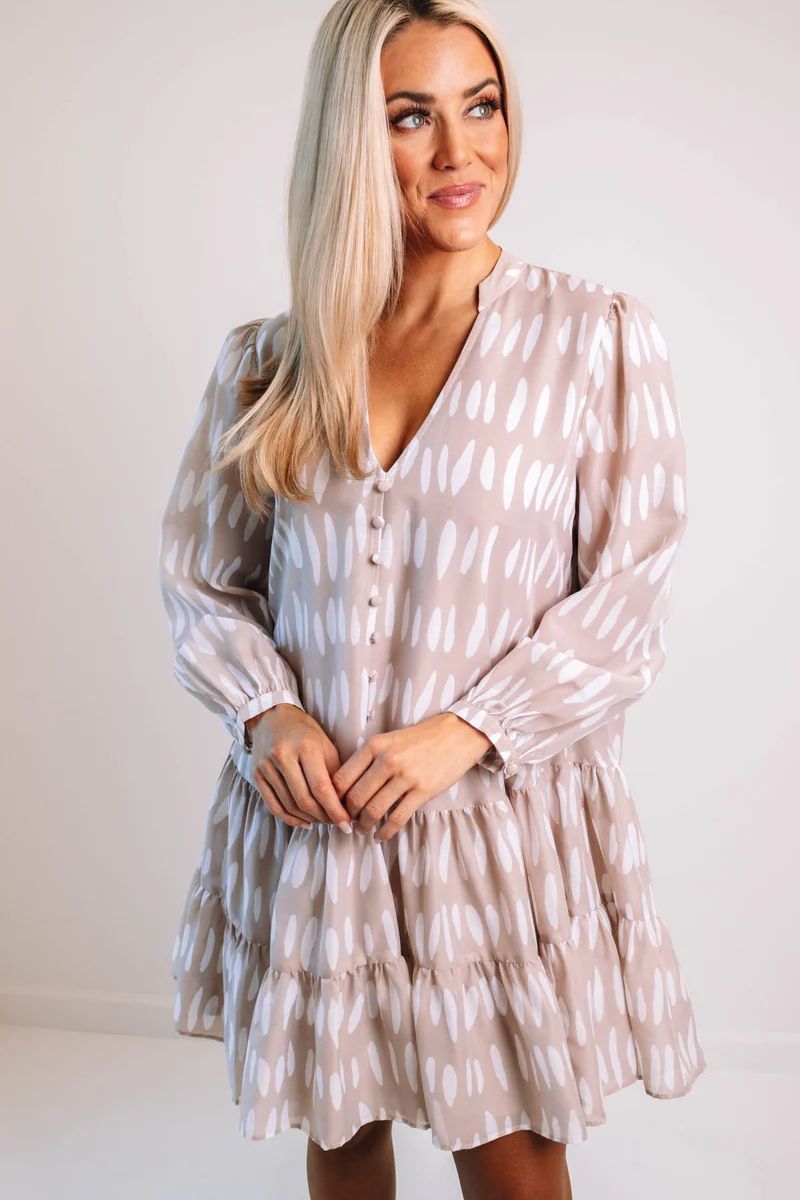 The Harriet Button Tier Dress - Taupe | The Impeccable Pig