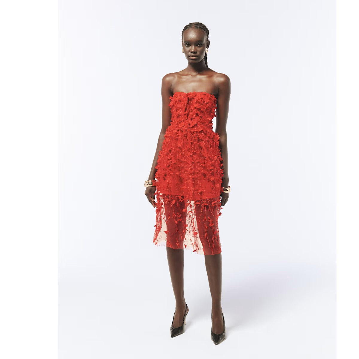 Floral Embellished Tulle Dress In Orange Red | Wolf & Badger