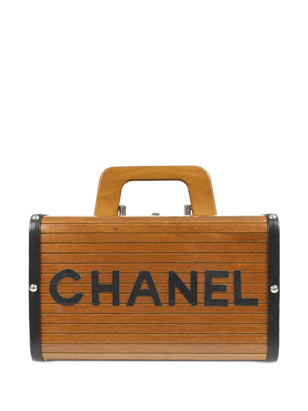 CHANEL Pre-Owned 1995 logo wooden handbag - Brown | Farfetch Global