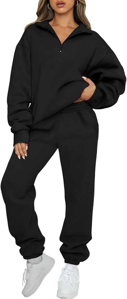 AUTOMET Women's Sweatsuits 2 Piece Outfits Long Sleeve Half Zip Pullover and Baggy Sweatpants wit... | Amazon (US)