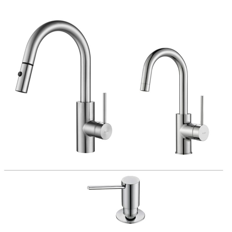 Kraus KPF-2620-2600-41 Oletto Pull Down Kitchen Faucet with Bar/Prep Faucet and Soap Dispenser Chrom | Build.com, Inc.