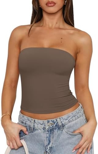REORIA Women's Strapless Tube Top Double Lined & Non-Slip Y2K Backless Crop Tops for Summer Going... | Amazon (US)