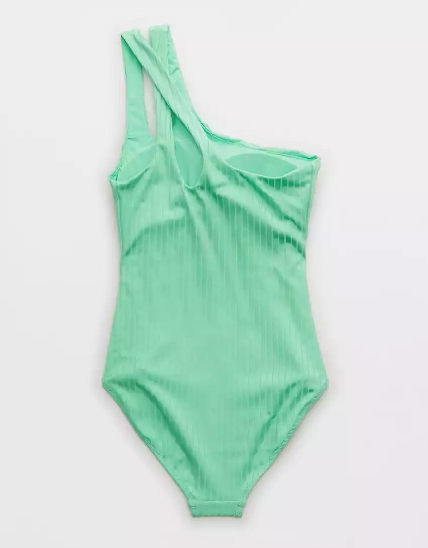 Aerie Ribbed Shine One Shoulder One Piece Swimsuit | Aerie