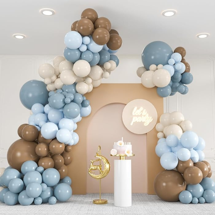 Premium 136pcs Dusty Blue & Brown Balloon Arch Kit \u2013 18/12/10/5 Inch Neutral Sand White Ball... | Amazon (US)