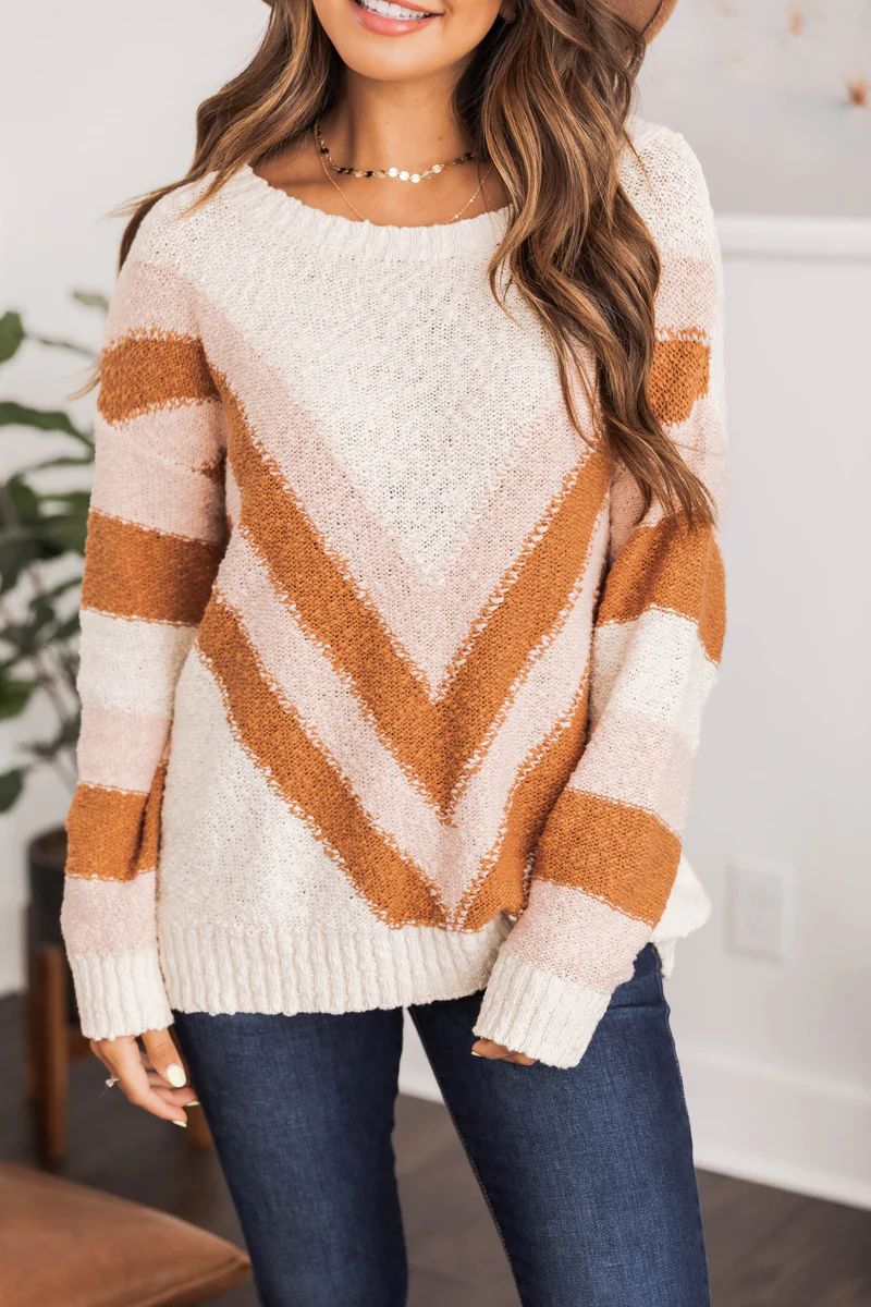 Endless Autumn Chevron Pullover Pink | The Pink Lily Boutique
