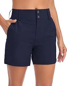 Women's Golf Hiking Shorts Quick Dry 5 Inch High Waist Stretch Shorts with Pockets Lightweight fo... | Amazon (US)