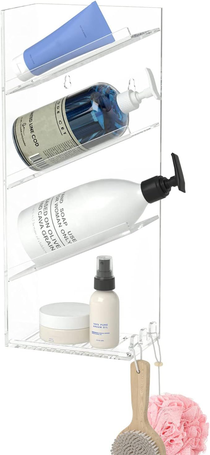AITEE Acrylic Bathroom Organizer Shower Caddy, Clear Shampoo Holder Wall Mounted with Suction Cup... | Amazon (US)