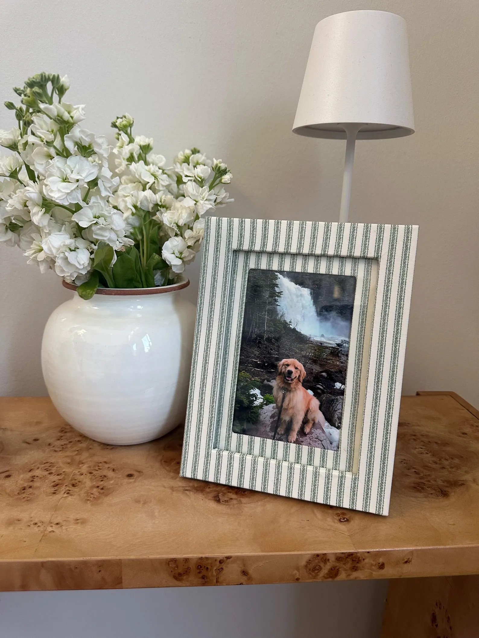 Green and White Ticking Stripe Fabric Wrapped Picture Frame and Mat - 4x6 photo | Etsy (US)