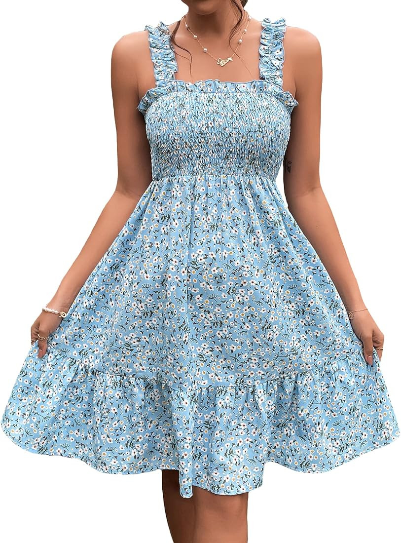 MakeMeChic Women's Maternity Boho Summer Dress Ditsy Floral Sleeveless Ruffle Hem A Line Swing Dr... | Amazon (US)