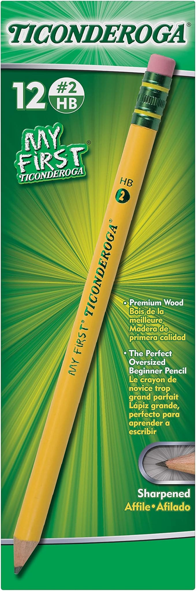 Ticonderoga My First Wood-Cased Pencils, Pre-Sharpened, 2 HB, Yellow, 12 Count | Amazon (US)