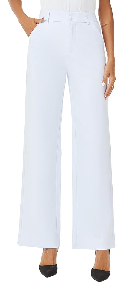 Womens High Waist Wide Straight Leg Trousers Casual Slacks Dress Pants with Pockets | Amazon (US)