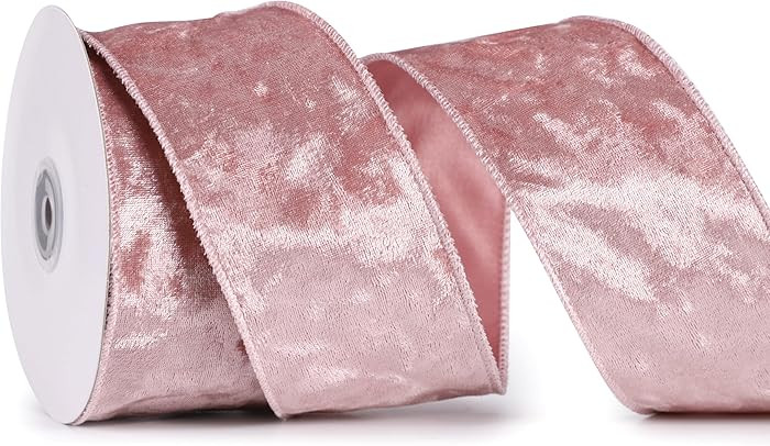 MAYREEL 2.5 Inch Pink Crushed Velvet Ribbon Wired for Christmas Decorations Gift Wrapping Wreaths... | Amazon (US)