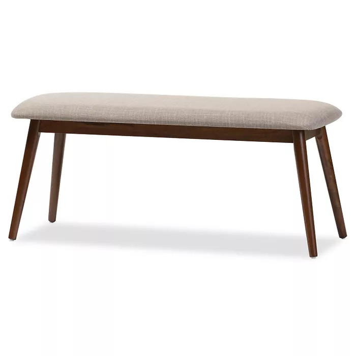 Flora Mid-Century Modern Light Gray Fabric & Oak Medium Brown Finishing Wood Dining Bench - Baxto... | Target