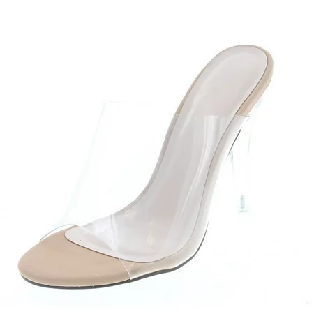 Static Footwear Women s Dressy Peep Toe Clear Transparent Strap Slip On Clear Heels - Nude | Walmart (US)