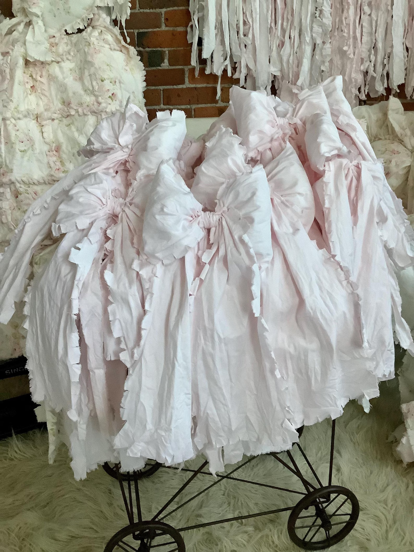 Sweet Tattered Pale Pink Raw Edge Soft Washed Lightweight Cotton Wrinkled Crinkled Rag Bow - Etsy | Etsy (US)