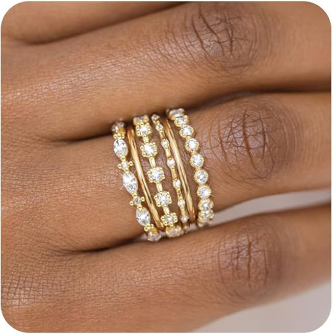 Gold Rings for Women Non Tarnish, 14k Gold Stacking Cubic Zirconia Thumb Rings, Dainty Stackable ... | Amazon (CA)
