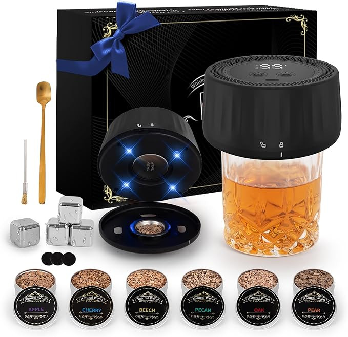 Electric Whiskey Smoker Kit with Led Lights, 4 Reusable Ice Cubes and 6 Flavors Natural Wood Chip... | Amazon (US)
