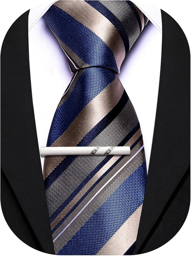 Barry.Wang Silk Men Ties Formal Stripes Necktie and Tie Clip for Wedding Party Business Fashion Classic | Amazon (US)