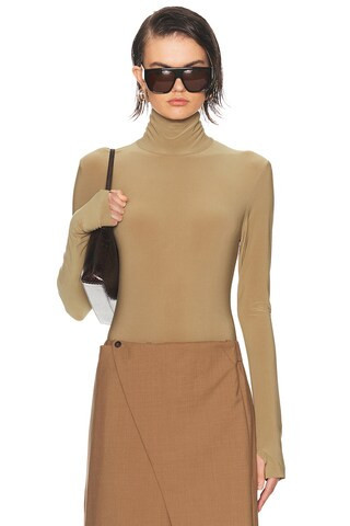 Norma Kamali Long Sleeve Turtleneck Bodysuit in Brown | FWRD 