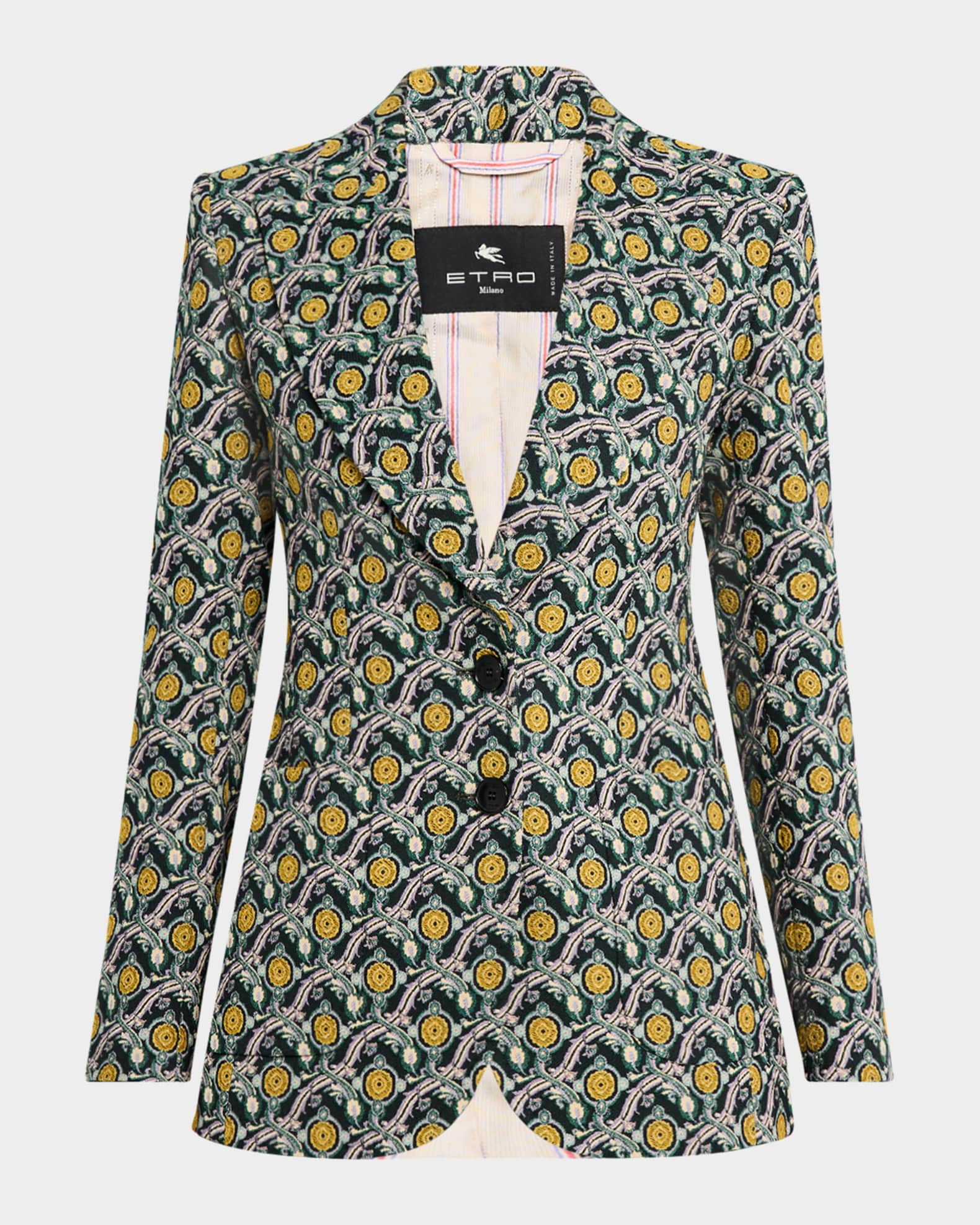 Etro Double-Knit Medallion Single-Breasted Blazer Jacket | Neiman Marcus