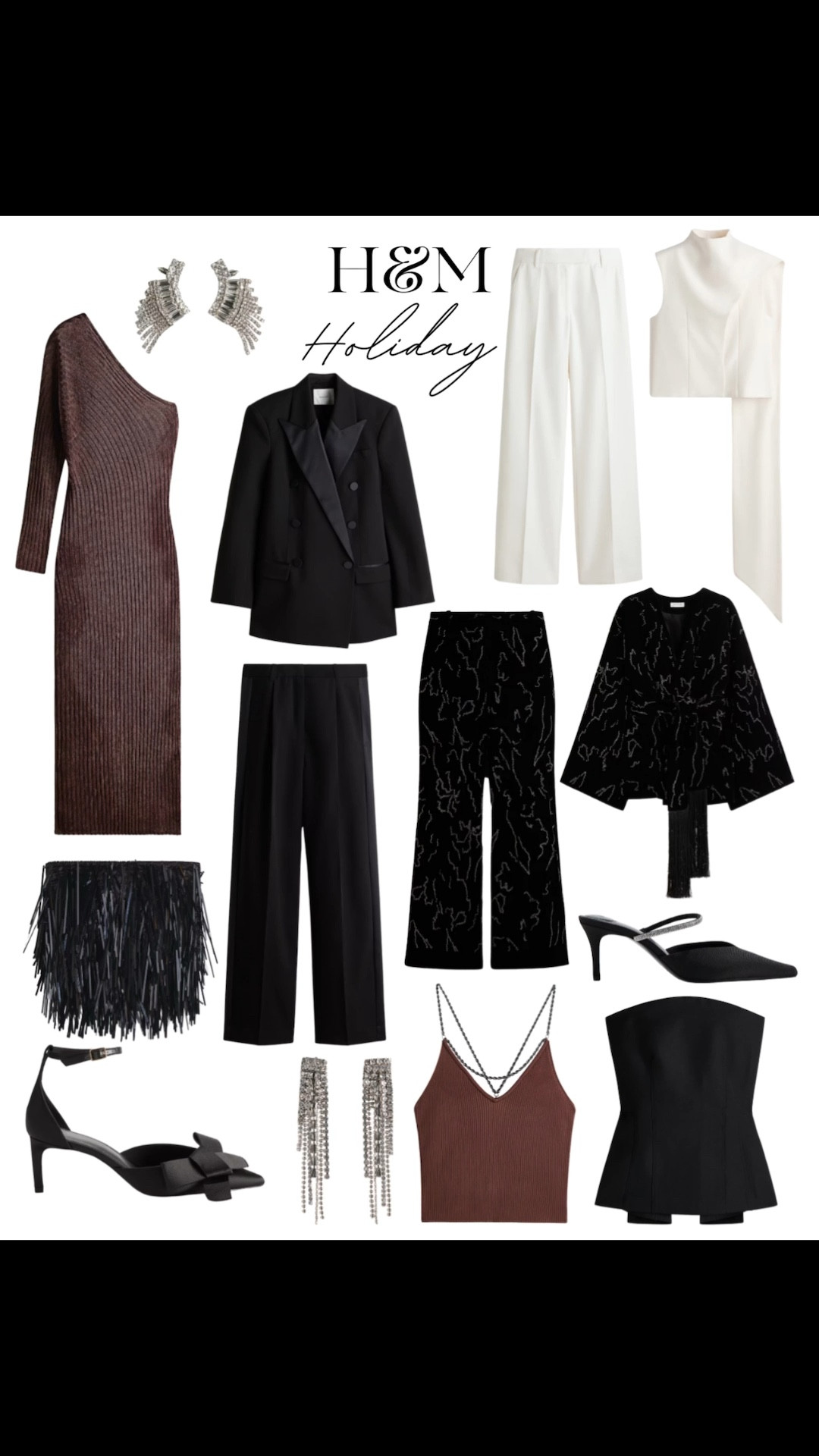 The best of the new H&M holiday drop ✨

Tags: Christmas party outfit, holiday look, cocktail dress, tuxedo pants, oversized blazer, rhinestone earrings, bow heels, winter date night outfit 

#LTKParties #LTKHoliday #LTKGiftGuide