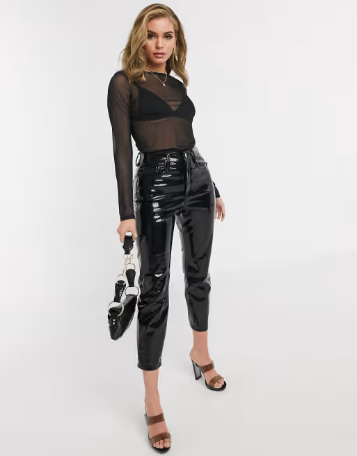 ASOS DESIGN cropped mesh long sleeve top in black | ASOS (Global)