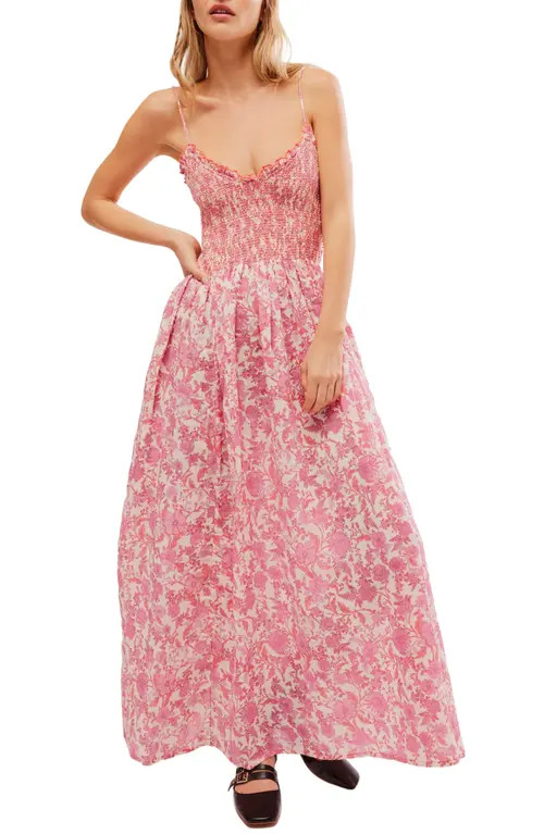 Free People Sweet Nothings Floral Print Sleeveless Maxi Sundress in Pink Combo at Nordstrom, Size Small | Nordstrom