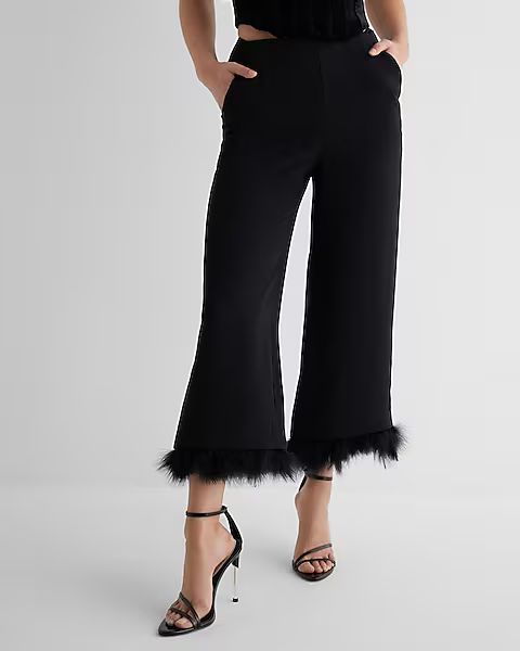 High Waisted Feather Hem Cropped Wide Leg Pant | Express