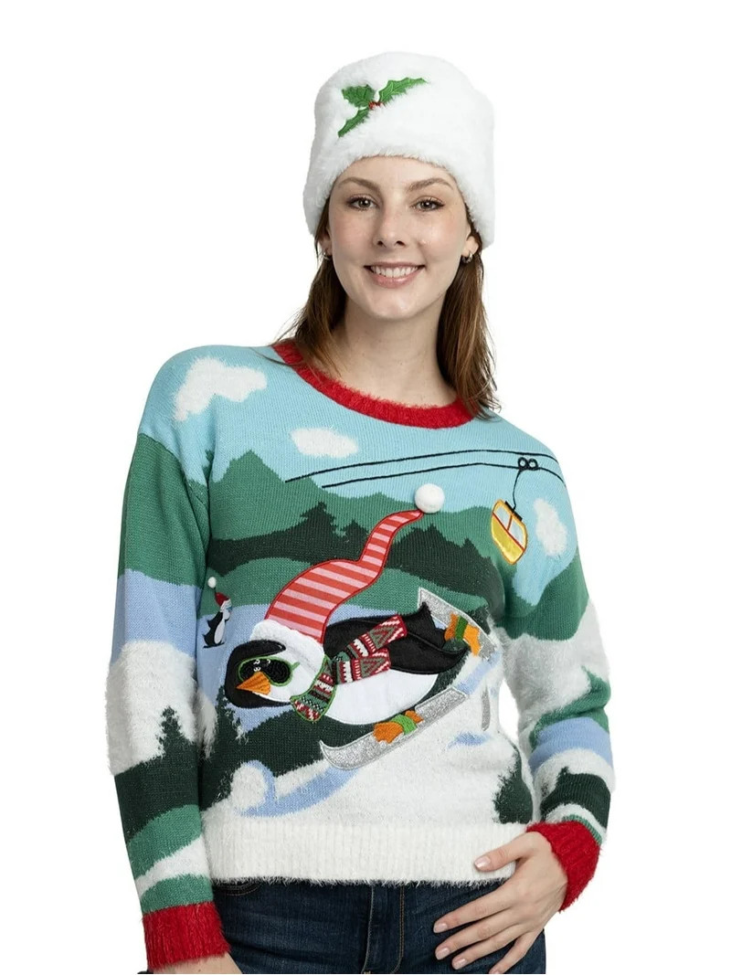 Jollidays Suéter Navideño Feo de Aventura de Esquí Penguin para Mujer | Walmart (US)