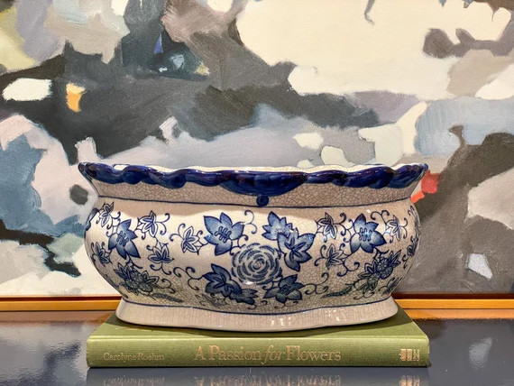 Vintage Blue and White Porcelain Oval Foot Bath Style Planter | Etsy | Etsy (US)